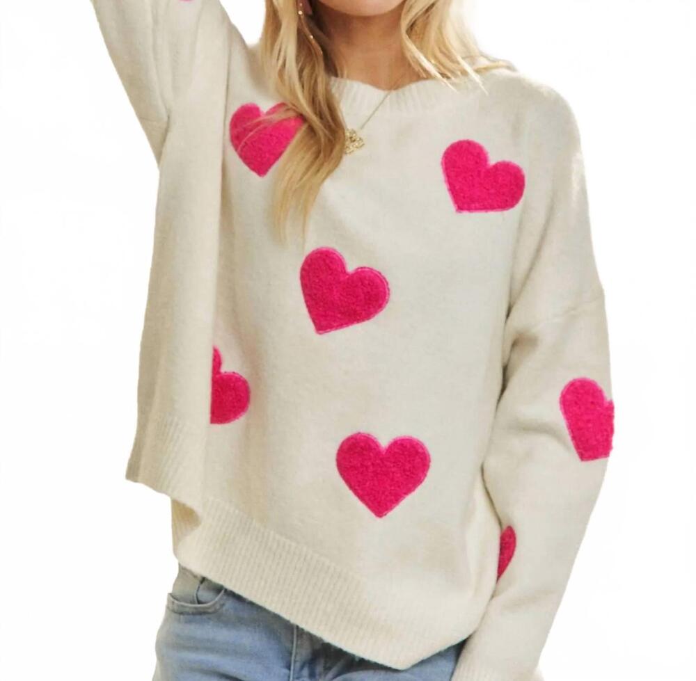 NEW ADORA long sleeves puff heart sweater top in white